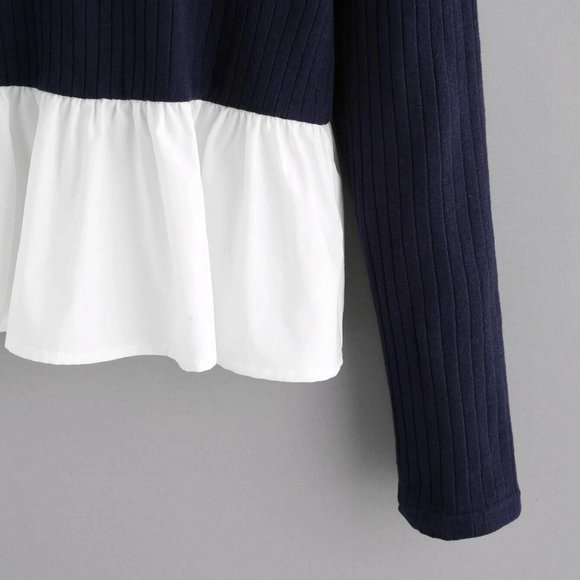 Contrast Ruffle Hem Rib Knit T-shirt NWOT - Picture 4 of 4